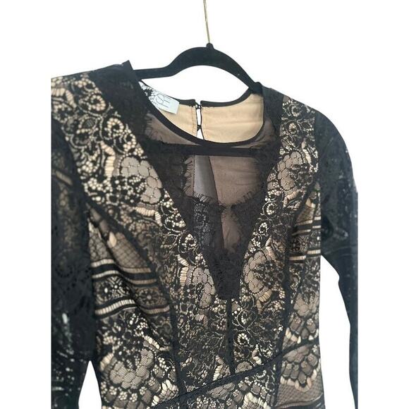 RYSE The Label Samson Nude Black Lace Dress Mesh Long Sleeve Bodycon Formal - Picture 5 of 11